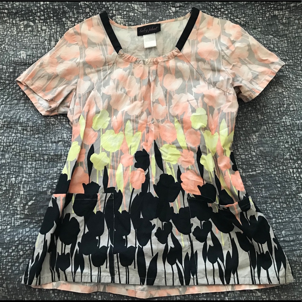 Baby Phat peach and black Large scrub top